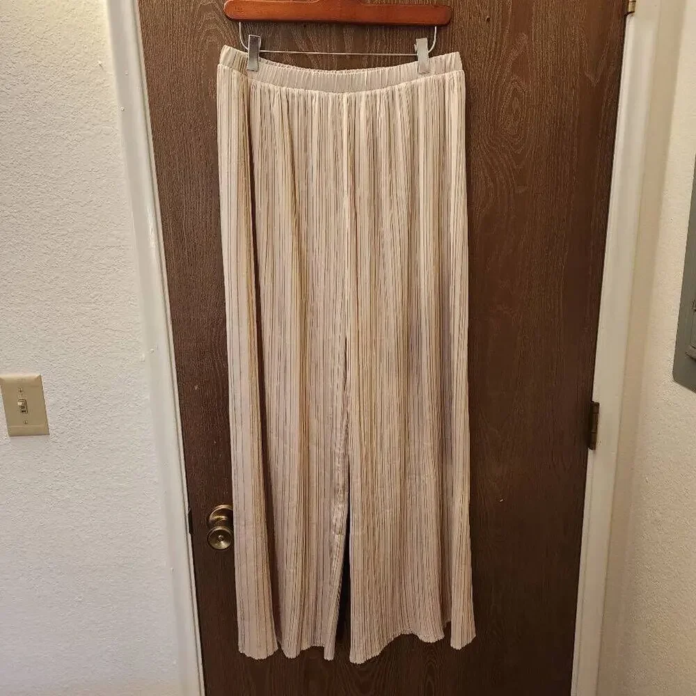 Rya Collection Champagne Accordion Pleated Wide Leg Lounge Pants Size XL